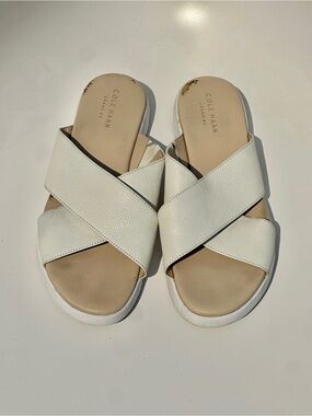 Cole Haan White Leather Crisscross Slide Sandals